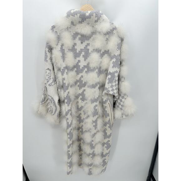 RANCOGJERRS Grey White Knit Long Sleeve Fuzzy Cardigan Jacket‎ Women's Large - Picture 2 of 14